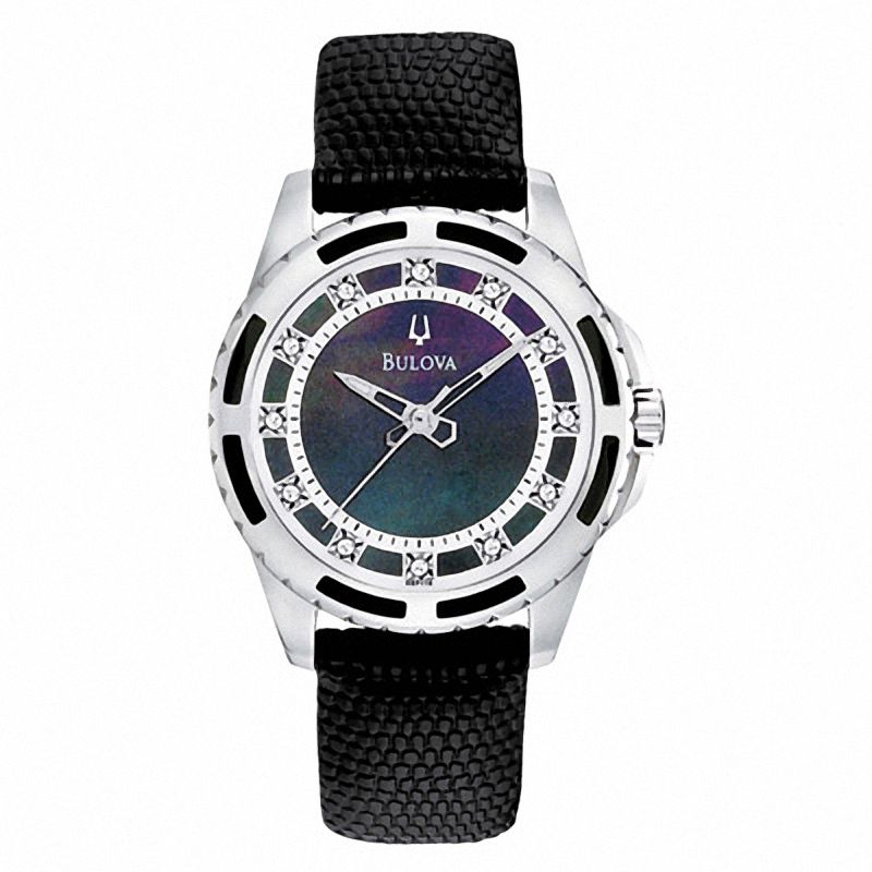 Ladies' Bulova Diamond Accent Watch with Black Mother-Of-Pearl Dial (Model: 98P118)|Peoples Jewellers