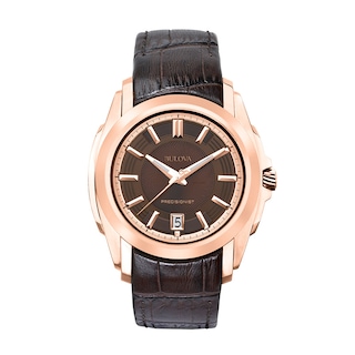 Men's Bulova Precisionist Longwood Rose-Tone Watch with Brown Dial (Model: 97B110)