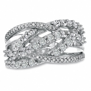 Lab-Created White Sapphire and Diamond Accent Twist Fashion Ring in Sterling Silver