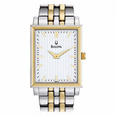 Men's Bulova Two-Tone Watch with Tonneau White Dial (Model: 98A115)