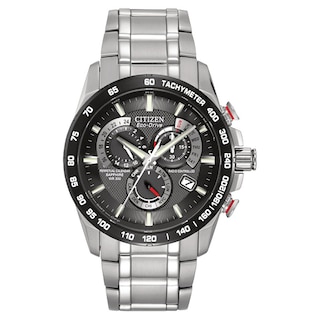 Men's Citizen Eco-Drive® Perpetual A-T Chronograph Watch with Black Dial (Model: AT4008-51E)