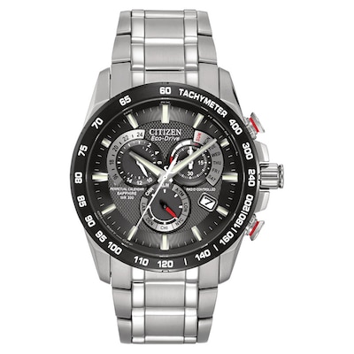 Men's Citizen Eco-Drive® Perpetual A-T Chronograph Watch with Black Dial (Model: AT4008-51E)