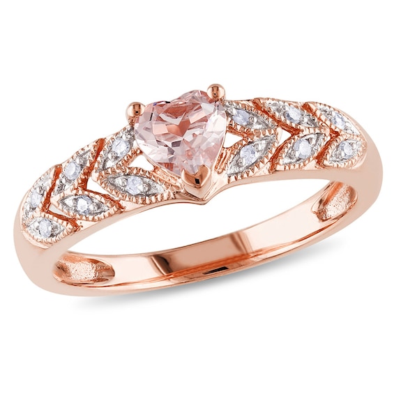 Heart-Shaped Morganite and Diamond Accent Ring in 10K Gold