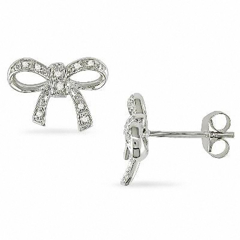 0.05 CT. T.W. Diamond Bow Earrings in Sterling Silver|Peoples Jewellers