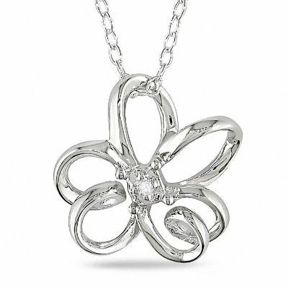 Diamond Accent Open Flower Pendant in Sterling Silver