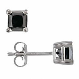 0.75 CT. T.W. Princess-Cut Black Diamond Solitaire Stud Earrings in 14K White Gold