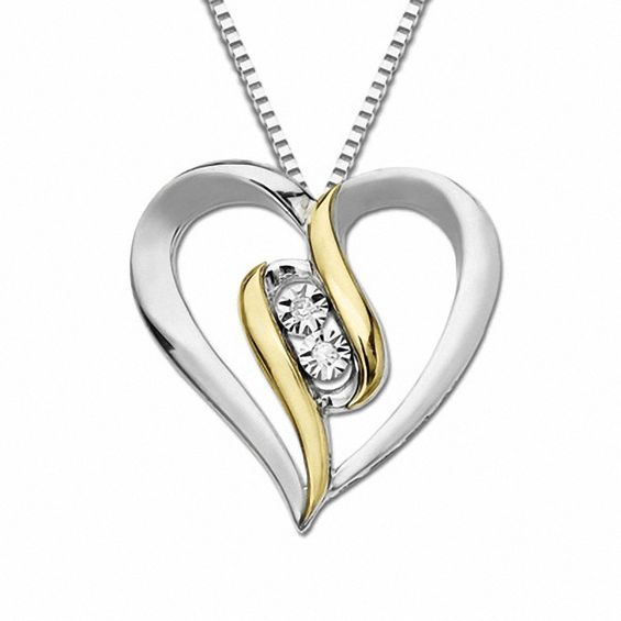 Diamond Accent Swirl Heart Pendant in Sterling Silver and 14K Gold