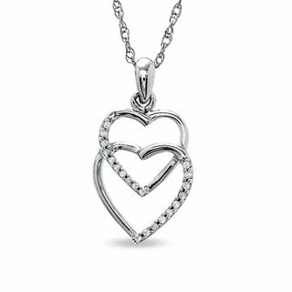 Diamond Accent Double Heart Pendant in Sterling Silver