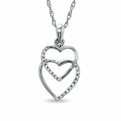 Diamond Accent Double Heart Pendant in Sterling Silver