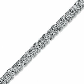 1.00 CT. T.W. Round and Baguette Diamond Bracelet in Sterling Silver