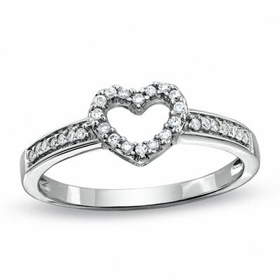 0.10 CT. T.W. Diamond Heart Promise Ring in 10K White Gold