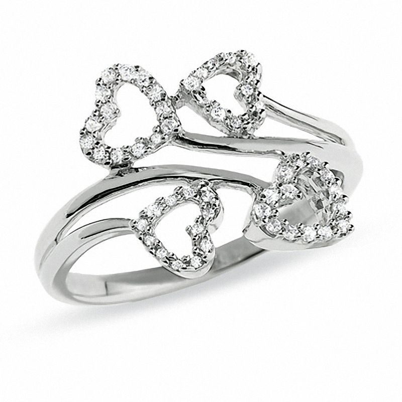 0.16 CT. T.W. Diamond Double-Heart Bypass Ring in 10K White Gold|Peoples Jewellers