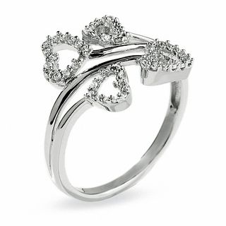 0.16 CT. T.W. Diamond Double-Heart Bypass Ring in 10K White Gold