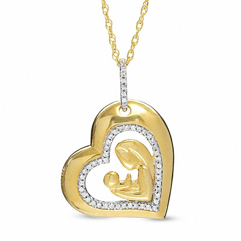 0.16 CT. T.W. Diamond Motherly Love Heart Pendant in Sterling Silver with 18K Gold Plate|Peoples Jewellers