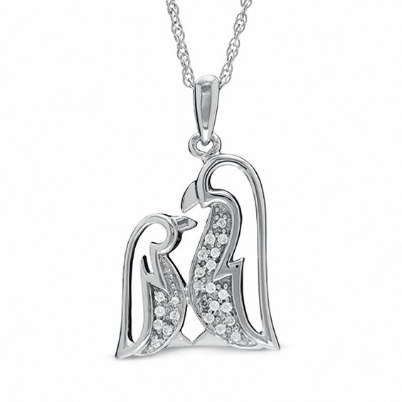 0.10 CT. Diamond Penguin Love Pendant in Sterling Silver