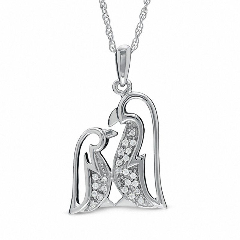 0.10 CT. Diamond Penguin Love Pendant in Sterling Silver|Peoples Jewellers