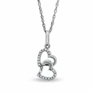 0.12 CT. T.W. Diamond Tilted Double Heart Pendant in Sterling Silver