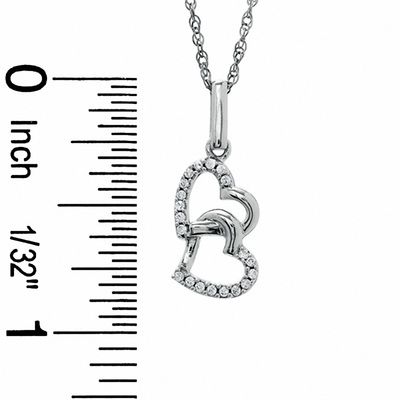 0.12 CT. T.W. Diamond Tilted Double Heart Pendant in Sterling Silver