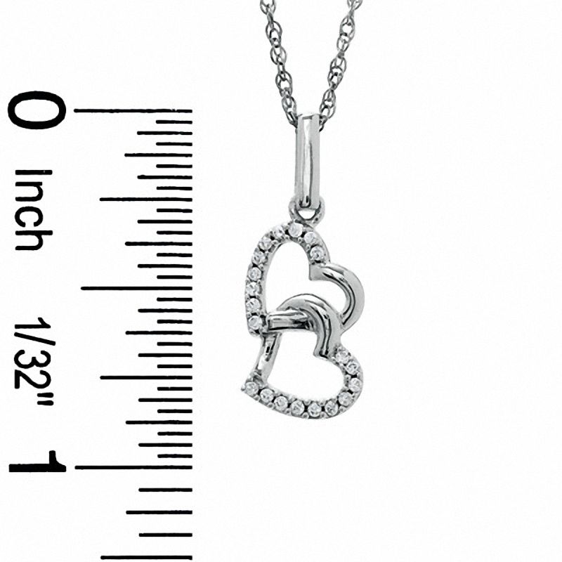 0.12 CT. T.W. Diamond Tilted Double Heart Pendant in Sterling Silver|Peoples Jewellers