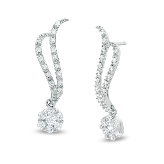 0.33 CT. T.W. Diamond Wave Flower Earrings in 10K White Gold