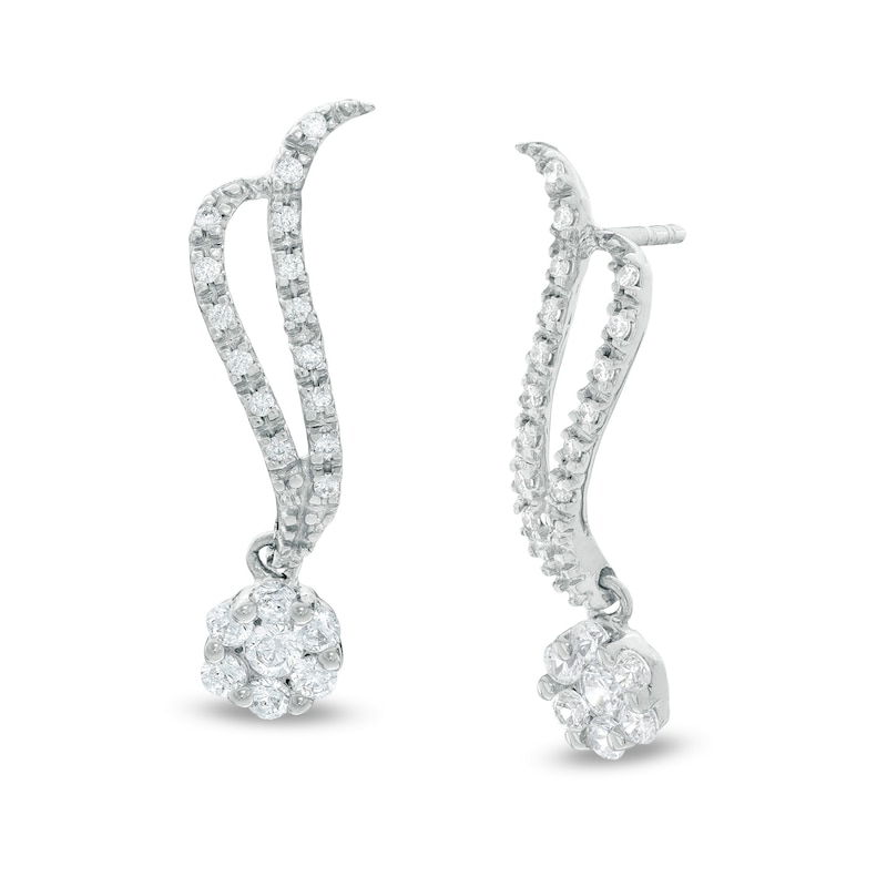 0.33 CT. T.W. Diamond Wave Flower Earrings in 10K White Gold|Peoples Jewellers