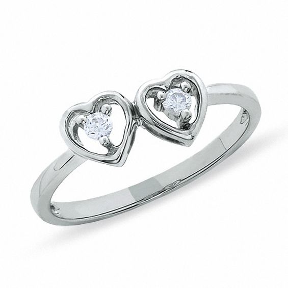 0.10 CT. T.W. Diamond Double Heart Promise Ring in 10K White Gold