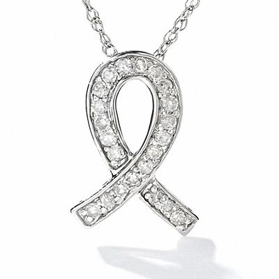 0.10 CT. T.W. Diamond Breast Cancer Awareness Ribbon Pendant in 10K White Gold