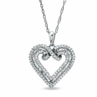 0.33 CT. T.W. Diamond Pretzel Heart Pendant in Sterling Silver