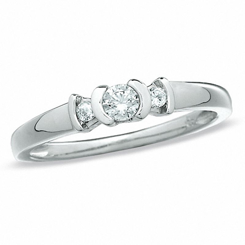 0.20 CT. T.W. Diamond Three Station Promise Ring in 10K White Gold|Peoples Jewellers