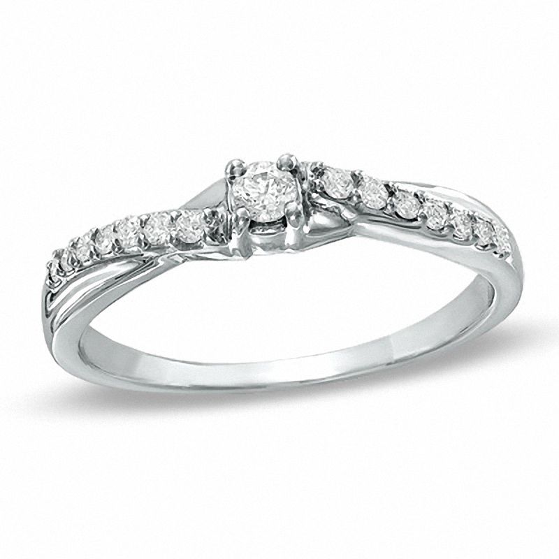 CT. T.W. Diamond Swirl Promise Ring in 10K White Gold|Peoples Jewellers