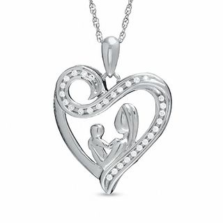 0.10 CT. T.W. Diamond Motherly Love Swirl Heart Pendant in Sterling Silver