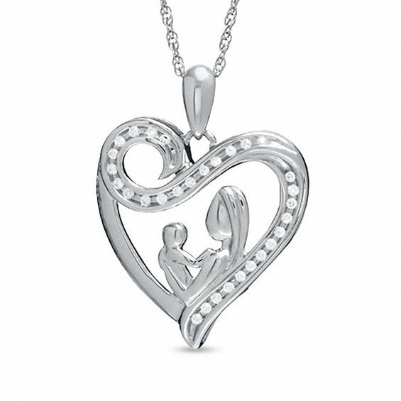 0.10 CT. T.W. Diamond Motherly Love Swirl Heart Pendant in Sterling Silver