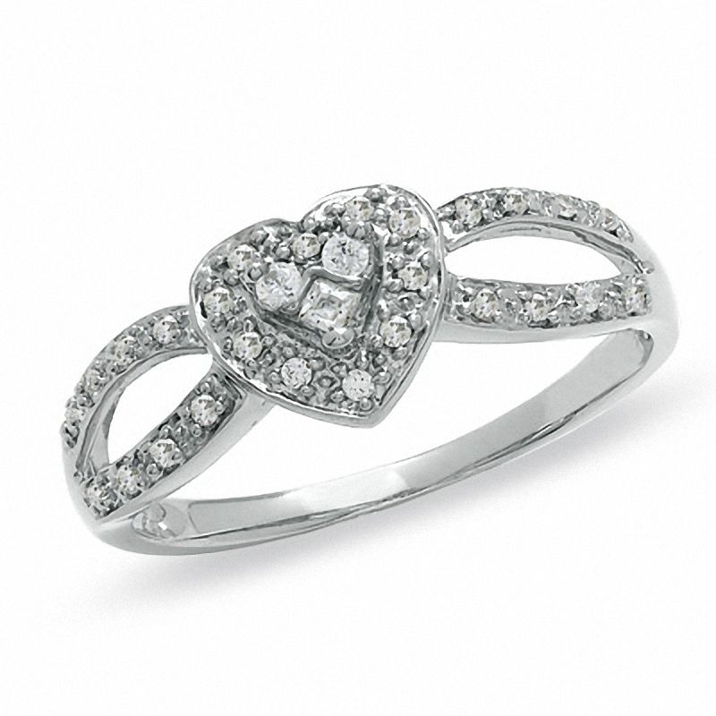 0.16 CT. T.W. Diamond Heart Split Shank Promise Ring in 10K White Gold|Peoples Jewellers