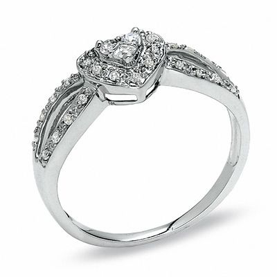 0.16 CT. T.W. Diamond Heart Split Shank Promise Ring in 10K White Gold