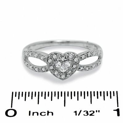 0.16 CT. T.W. Diamond Heart Split Shank Promise Ring in 10K White Gold