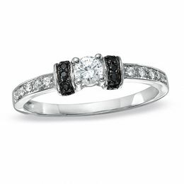 0.25 CT. T.W. Black and White Diamond Station Engagement Ring in 10K White Gold