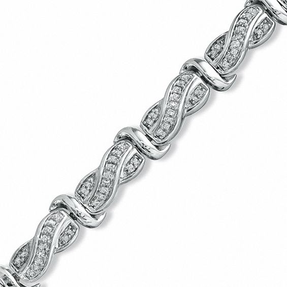 1.00 CT. T.W. Princess-Cut Diamond Swirl Line Bracelet in Sterling Silver