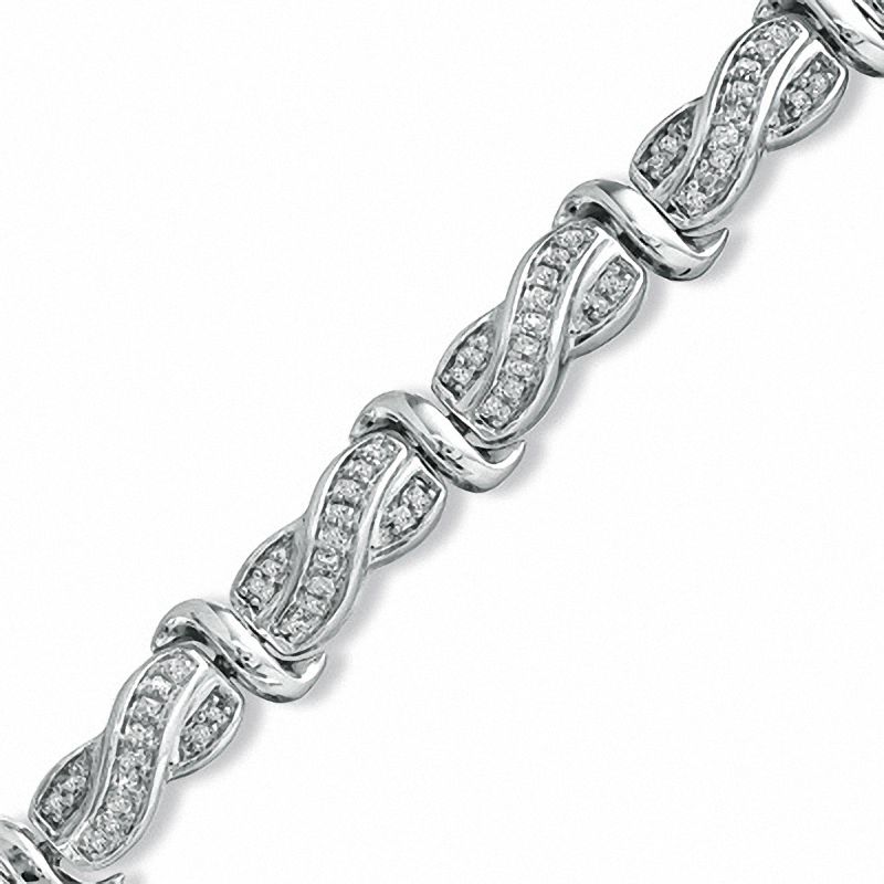 1.00 CT. T.W. Princess-Cut Diamond Swirl Line Bracelet in Sterling Silver|Peoples Jewellers