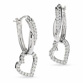 0.25 CT. T.W. Diamond Heart Dangle Earrings in 10K White Gold