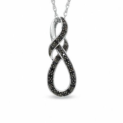 Black Diamond Accent Swirled Knot Pendant in Sterling Silver