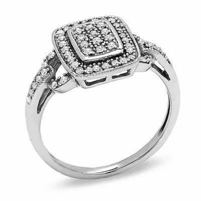 0.25 CT. T.W. Diamond Rectangle Cluster Buckle Ring in Sterling Silver