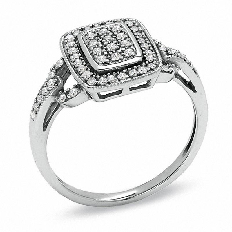 0.25 CT. T.W. Diamond Rectangle Cluster Buckle Ring in Sterling Silver|Peoples Jewellers