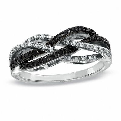 0.25 CT. T.W. Black and White Diamond Twine Ring in 10K White Gold