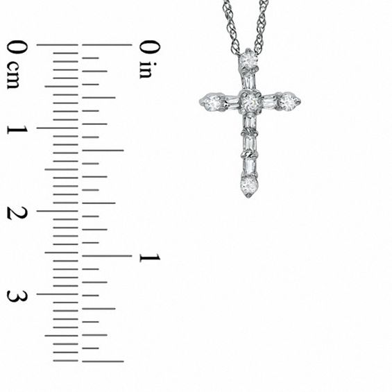 0.25 CT. T.W. Round and Baguette Diamond Cross Pendant in 10K White Gold