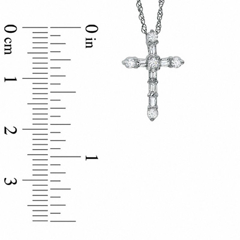 0.25 CT. T.W. Round and Baguette Diamond Cross Pendant in 10K White Gold|Peoples Jewellers