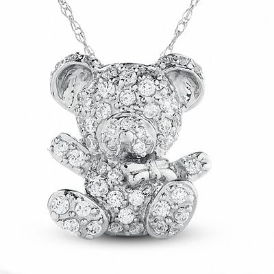 0.10 CT. T.W. Diamond Teddy Bear Pendant in Sterling Silver