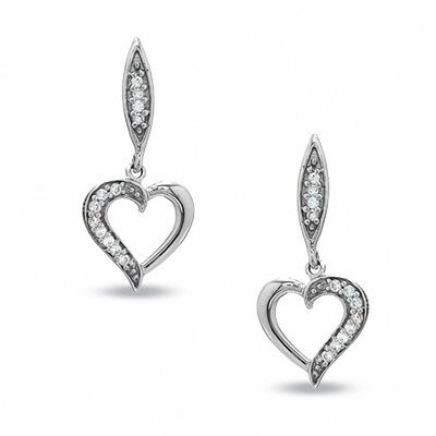 0.10 CT. T.W. Diamond Heart Drop Earrings in 10K White Gold