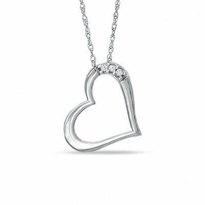 Diamond Accent Tilted Heart Pendant in Sterling Silver