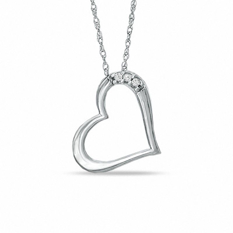 Diamond Accent Tilted Heart Pendant in Sterling Silver|Peoples Jewellers