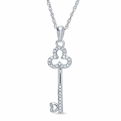 0.10 CT. T.W. Diamond Mini Clover Key Pendant in Sterling Silver